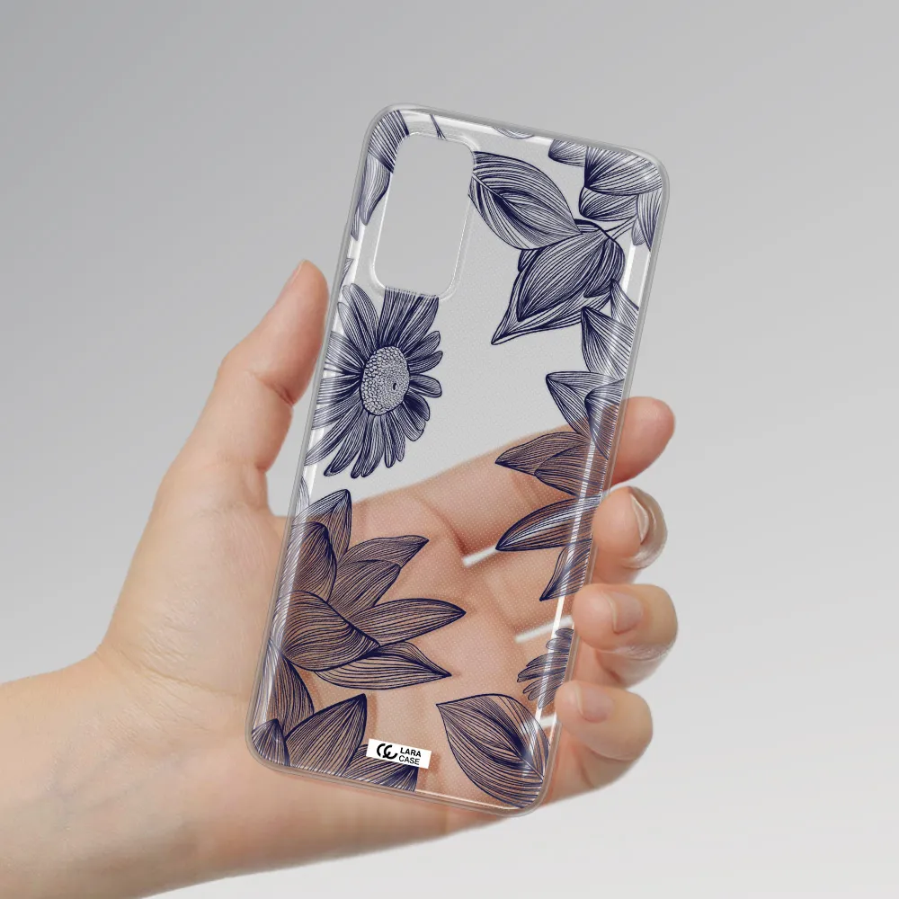 Blue Line Flower Samsung S20 Clear TPU Case