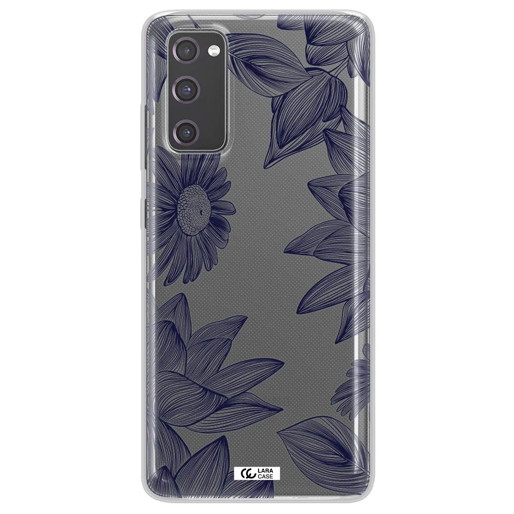Blue Line Flower Samsung S20 Fe Clear TPU Case