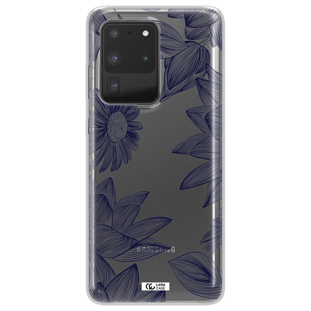 Blue Line Flower Samsung S20 Ultra Clear TPU Case