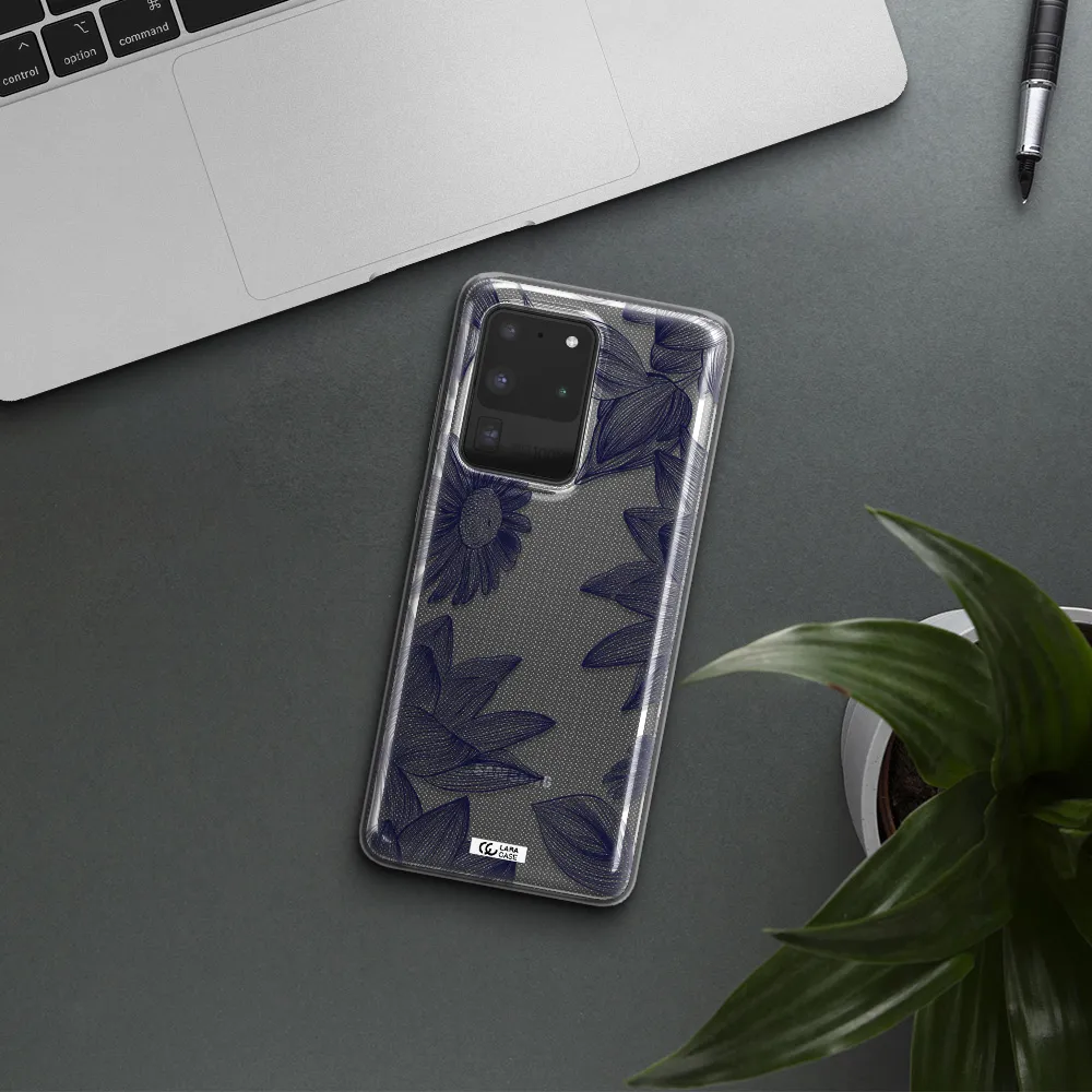 Blue Line Flower Samsung S20 Ultra Clear TPU Case