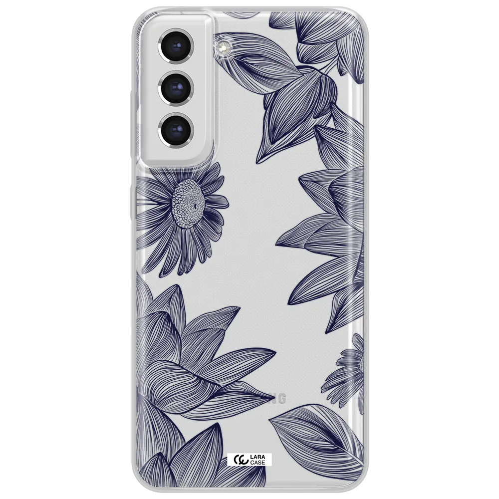 Blue Line Flower Samsung S21 Fe Clear Tpu Case
