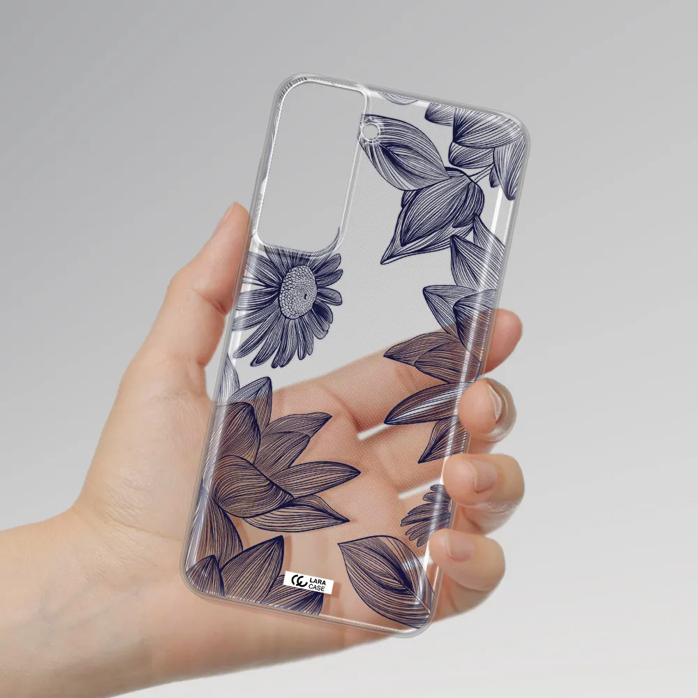 Blue Line Flower Samsung S21 Fe Clear Tpu Case