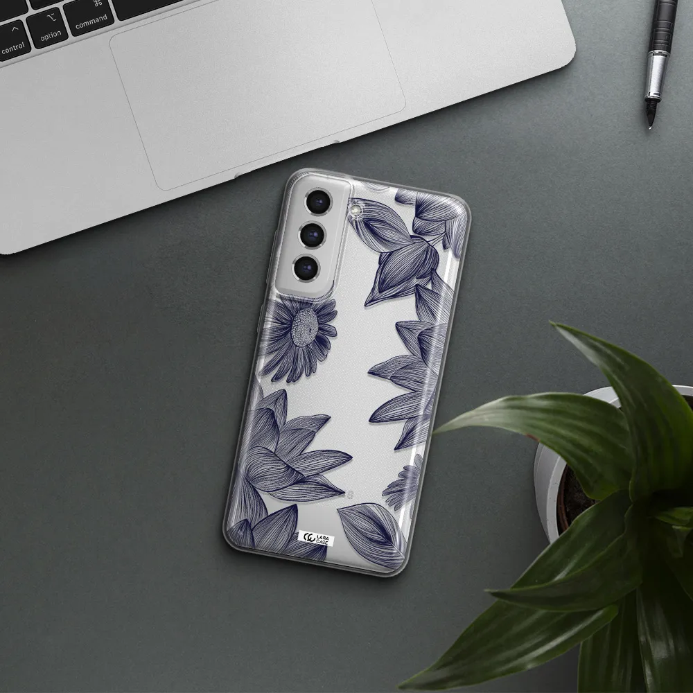 Blue Line Flower Samsung S21 Fe Clear Tpu Case