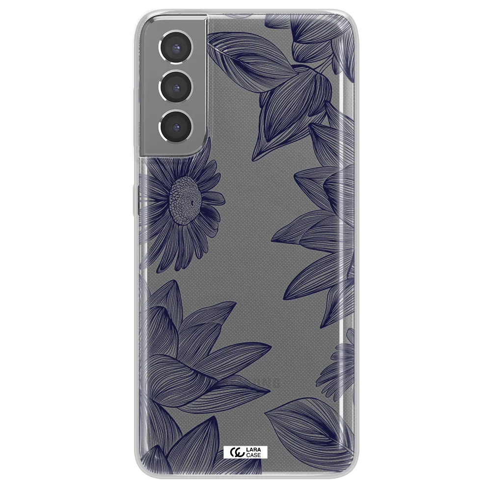 Blue Line Flower Samsung S21 Plus Clear TPU Case