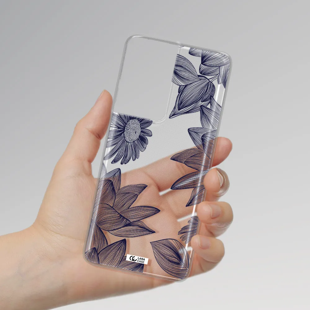 Blue Line Flower Samsung S21 Ultra Clear TPU Case