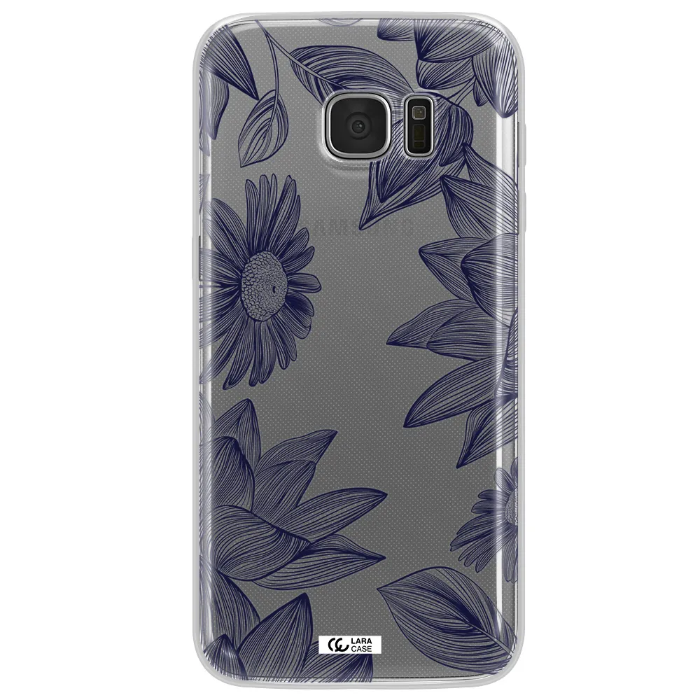 Blue Line Flower Samsung S7 Edge Clear TPU Case