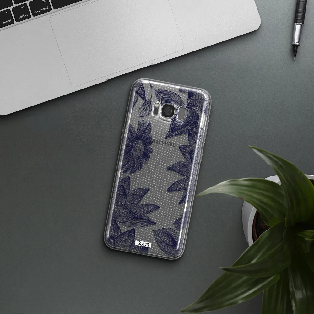 Blue Line Flower Samsung S8 Clear TPU Case