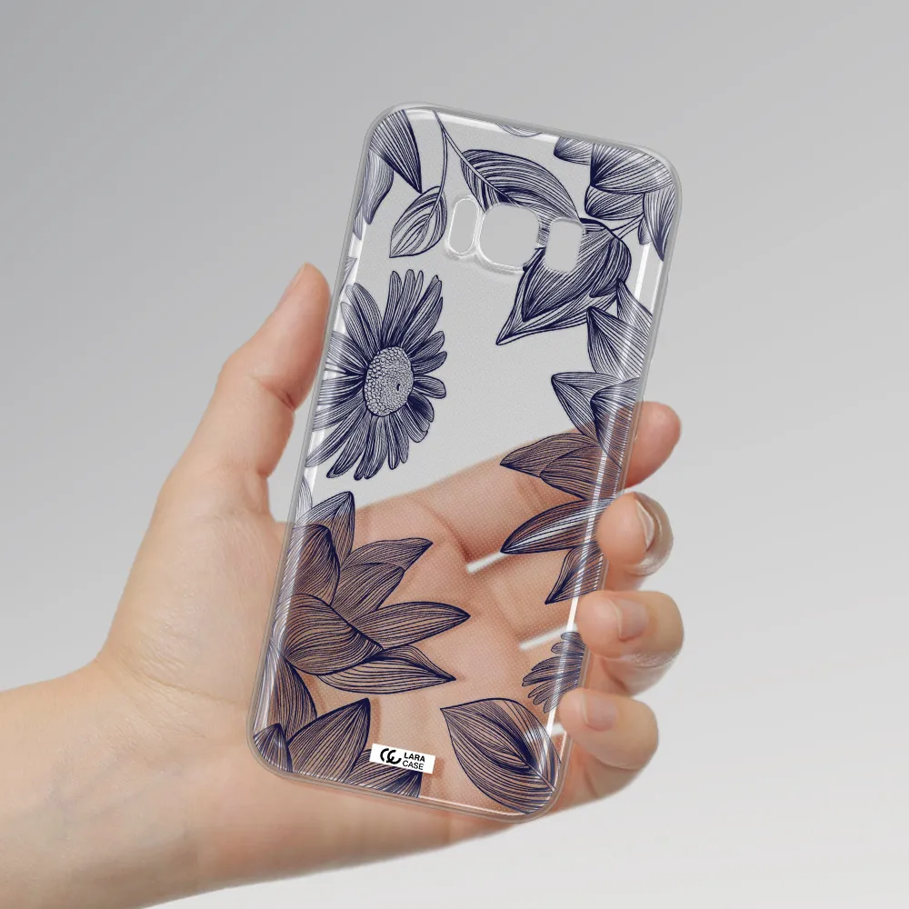 Blue Line Flower Samsung S8 Plus Clear TPU Case