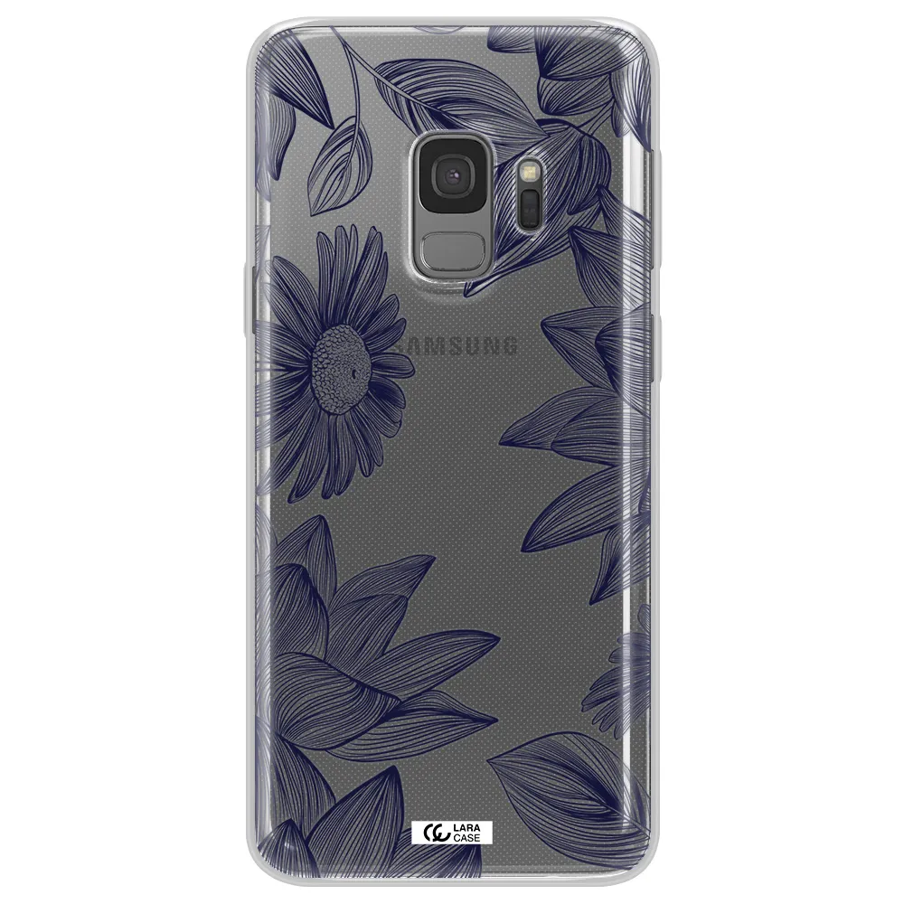 Blue Line Flower Samsung S9 Clear TPU Case