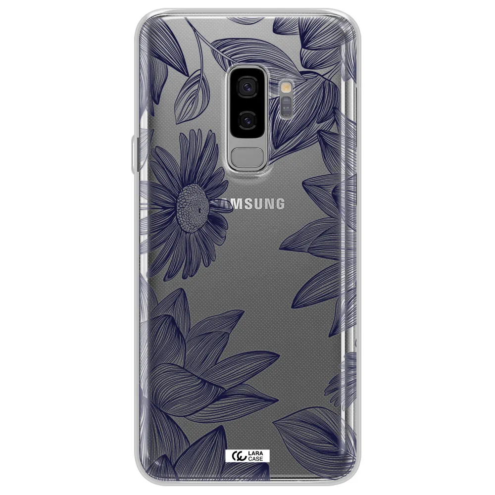 Blue Line Flower Samsung S9 Plus Clear TPU Case