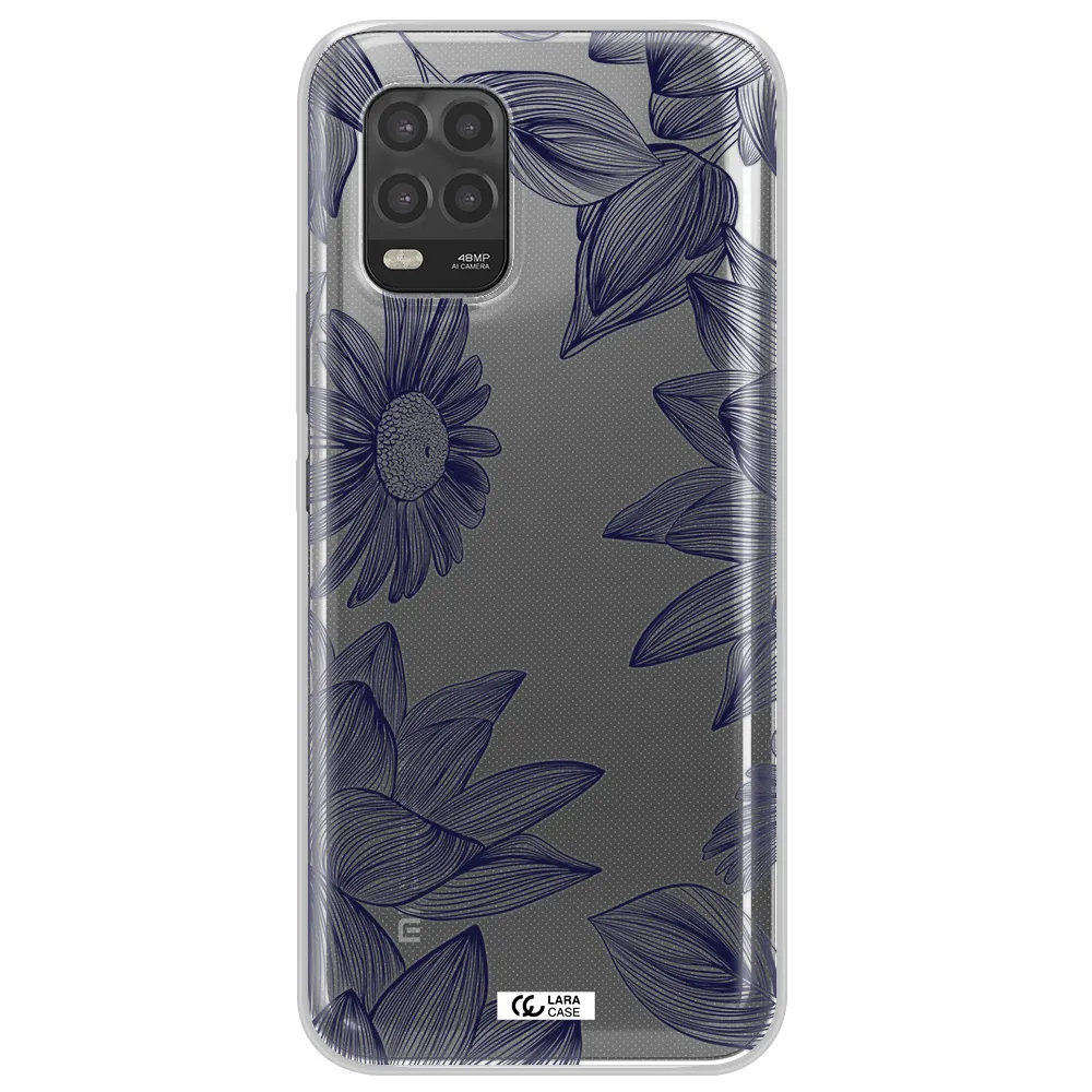 Blue Line Flower Xiaomi Mi 10 Lite Clear TPU Case