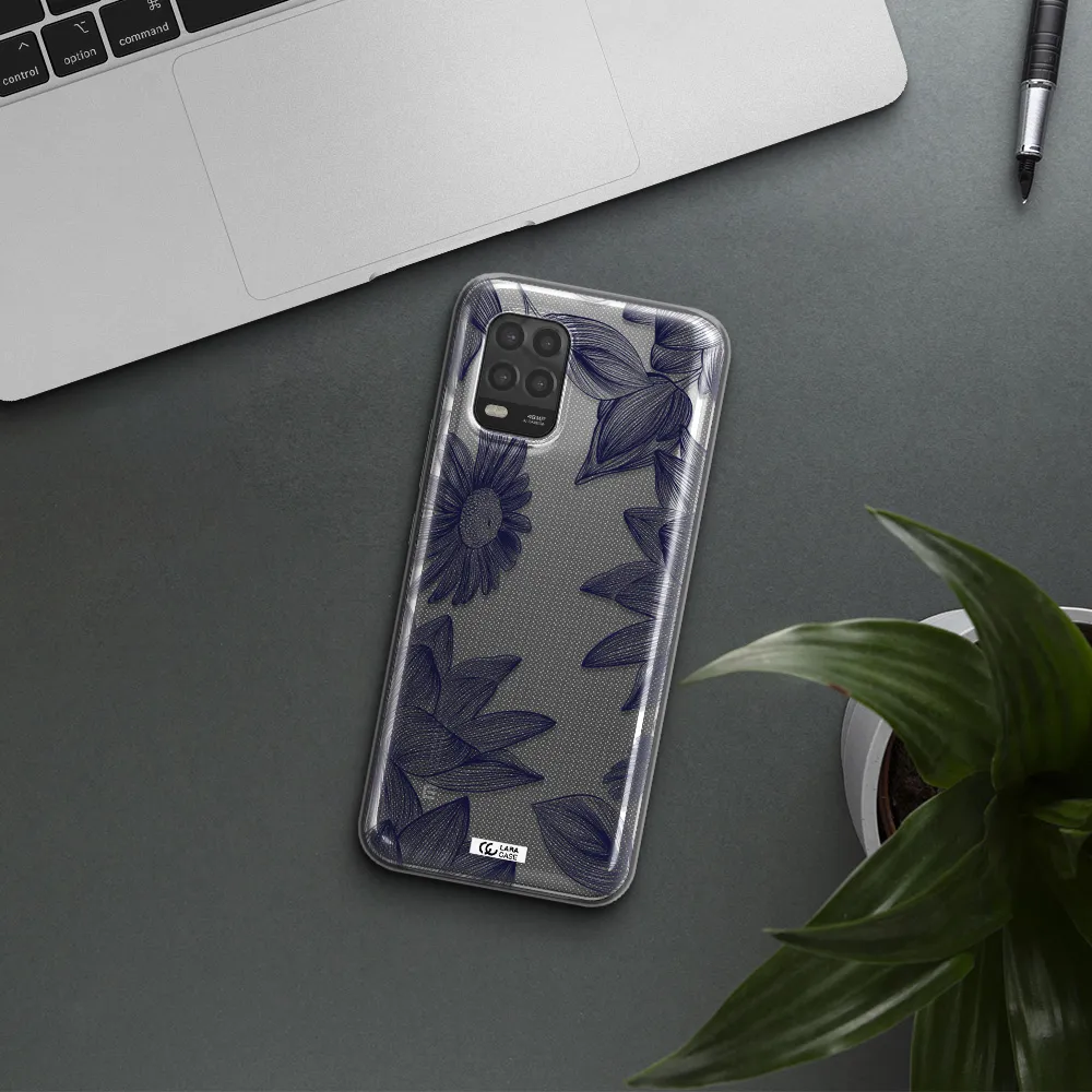 Blue Line Flower Xiaomi Mi 10 Lite Clear TPU Case