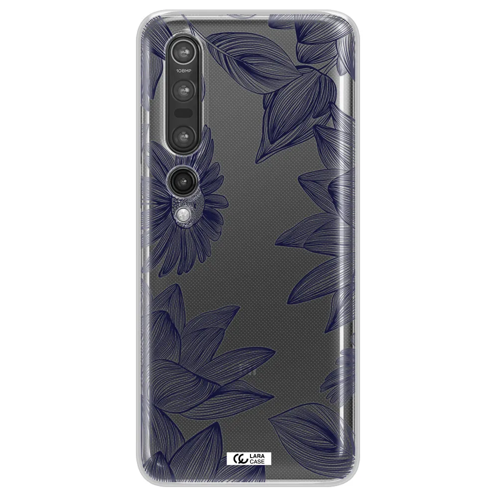 Blue Line Flower Xiaomi Mi 10 Pro Clear TPU Case