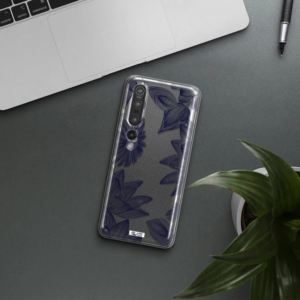Blue Line Flower Xiaomi Mi 10 Pro Clear TPU Case