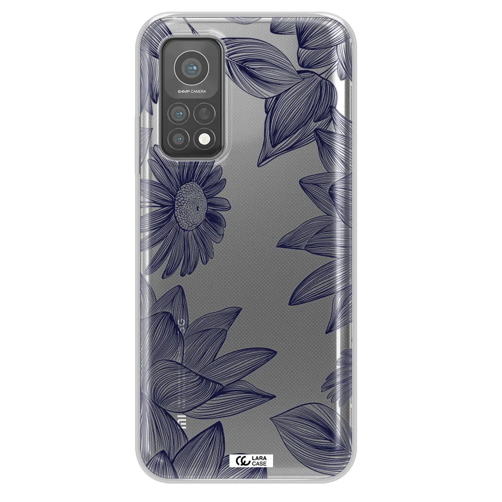 Blue Line Flower Xiaomi Mi 10 T Pro Clear TPU Case