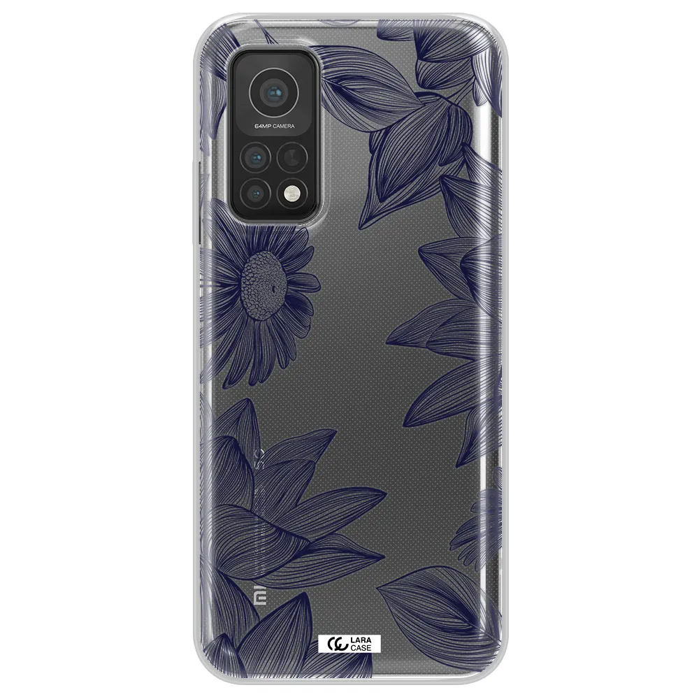 Blue Line Flower Xiaomi Mi 10T Clear TPU Case
