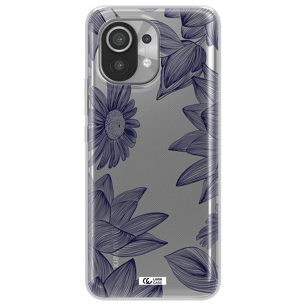 Blue Line Flower Xiaomi Mi 11 Clear TPU Case