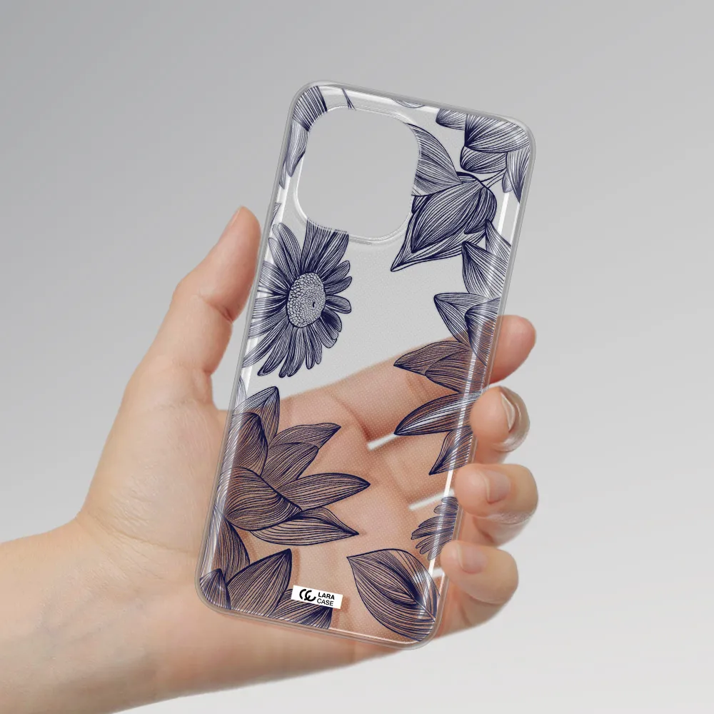 Blue Line Flower Xiaomi Mi 11 Clear TPU Case