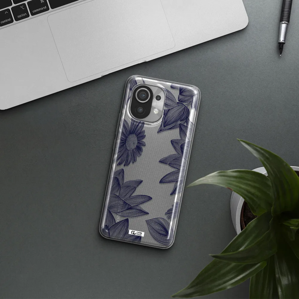 Blue Line Flower Xiaomi Mi 11 Clear TPU Case