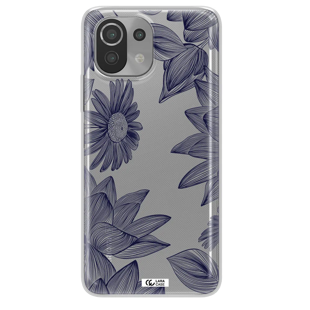 Blue Line Flower Xiaomi Mi 11 Lite Clear TPU Case