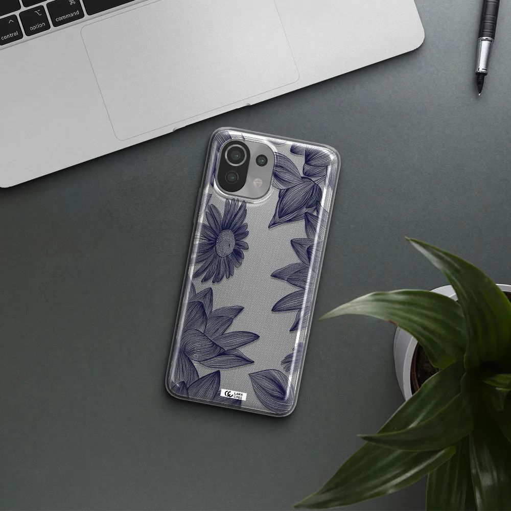 Blue Line Flower Xiaomi Mi 11 Lite Clear TPU Case