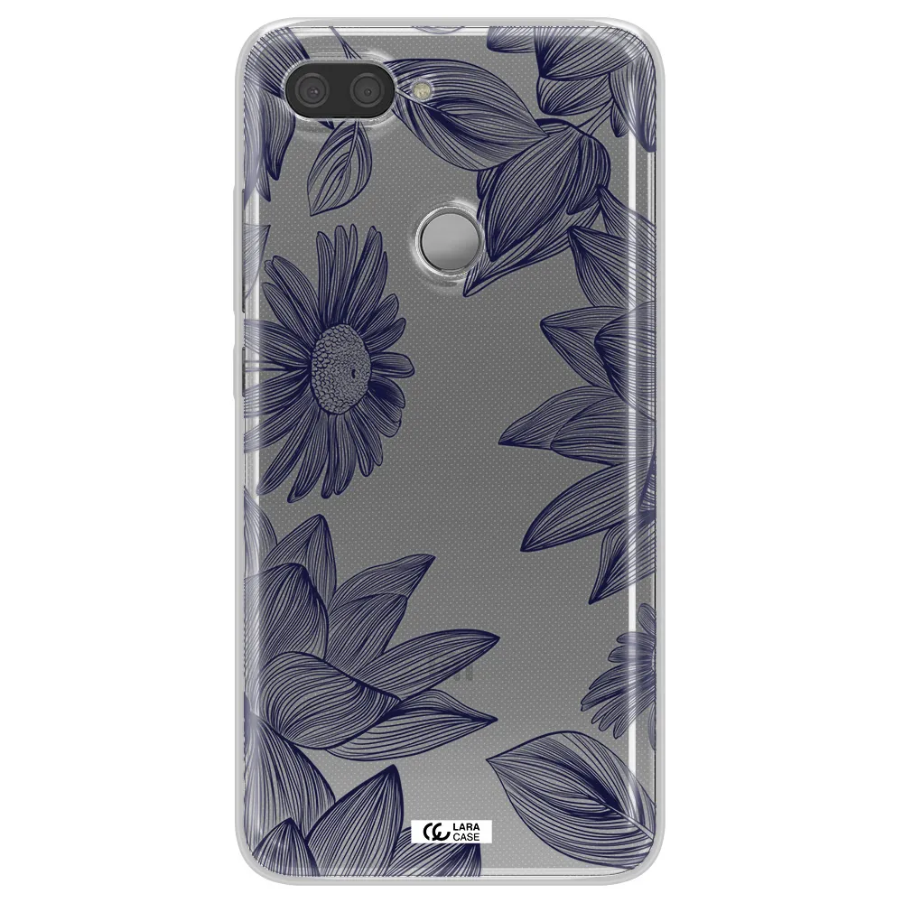 Blue Line Flower Xiaomi Mi 8 Lite Clear TPU Case