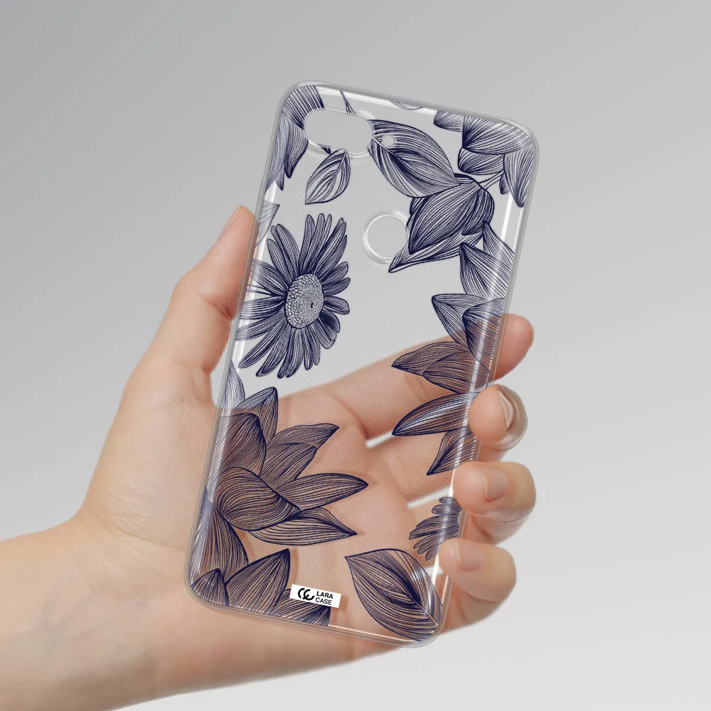 Blue Line Flower Xiaomi Mi 8 Lite Clear TPU Case
