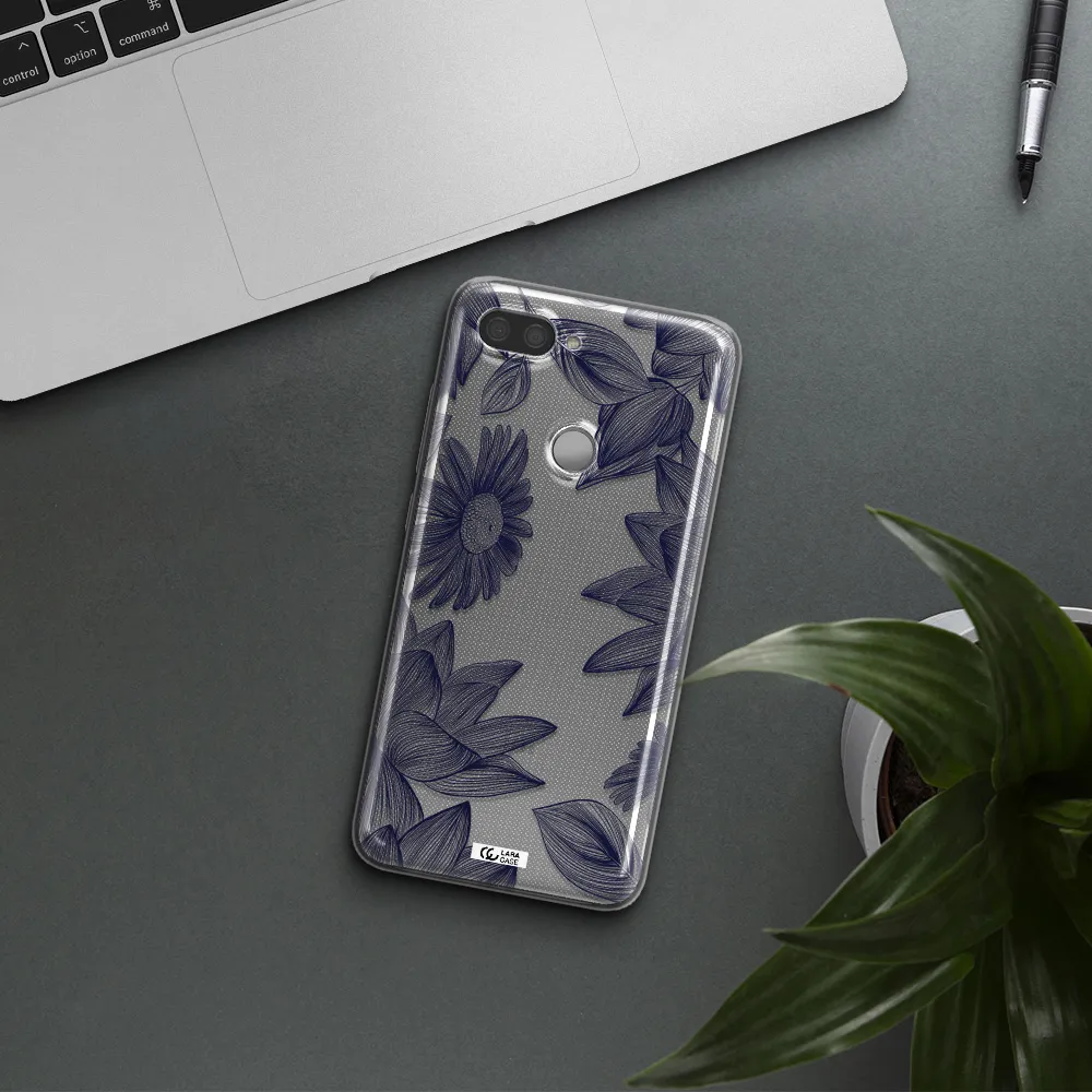 Blue Line Flower Xiaomi Mi 8 Lite Clear TPU Case