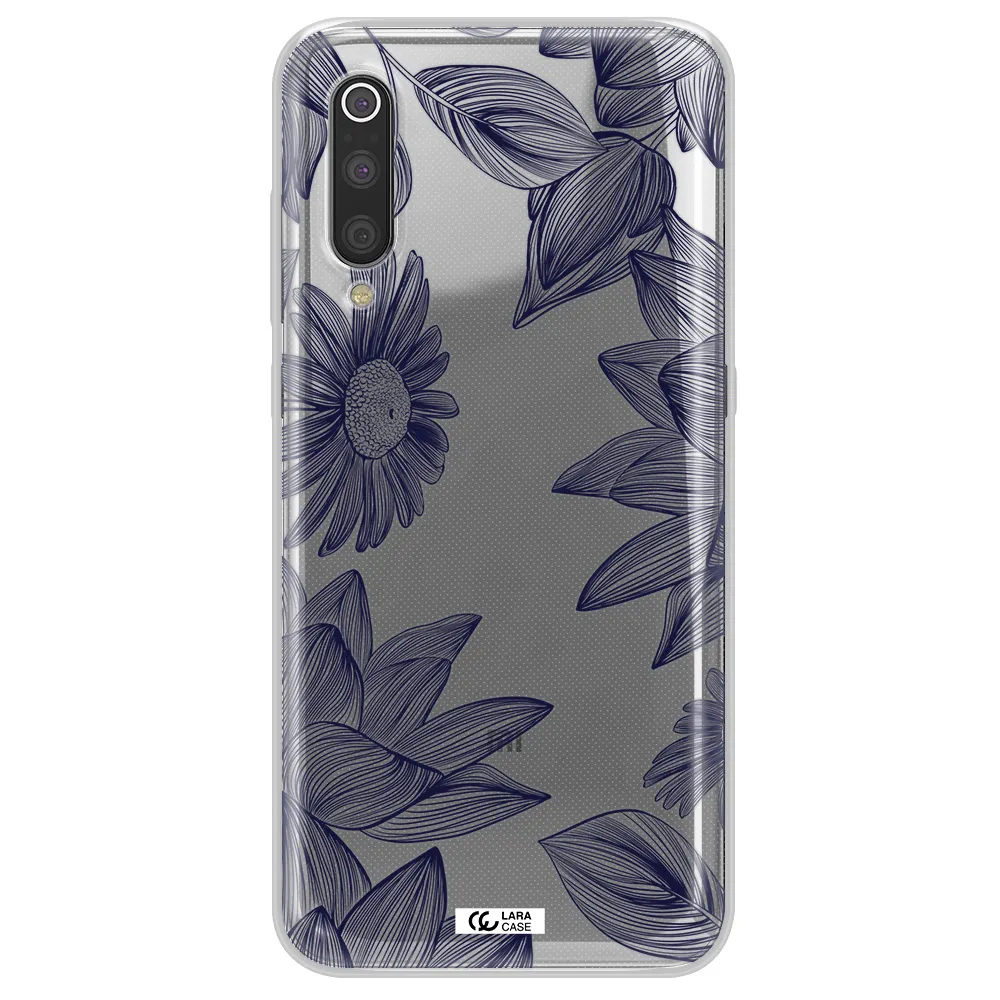 Blue Line Flower Xiaomi Mi 9 Clear TPU Case