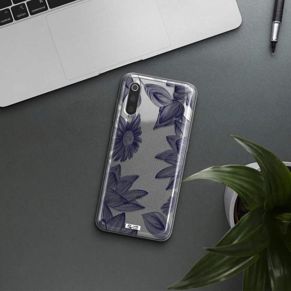 Blue Line Flower Xiaomi Mi 9 Clear TPU Case