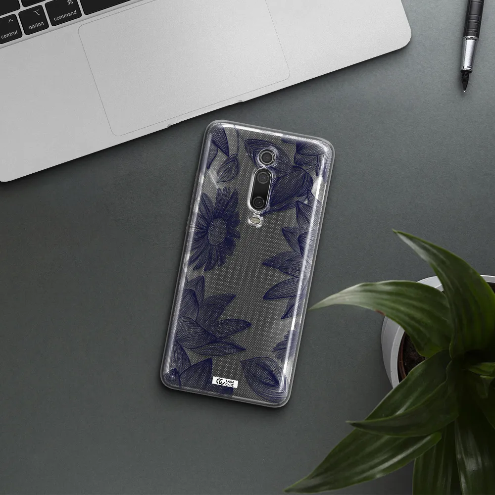 Blue Line Flower Xiaomi Mi 9T Clear TPU Case