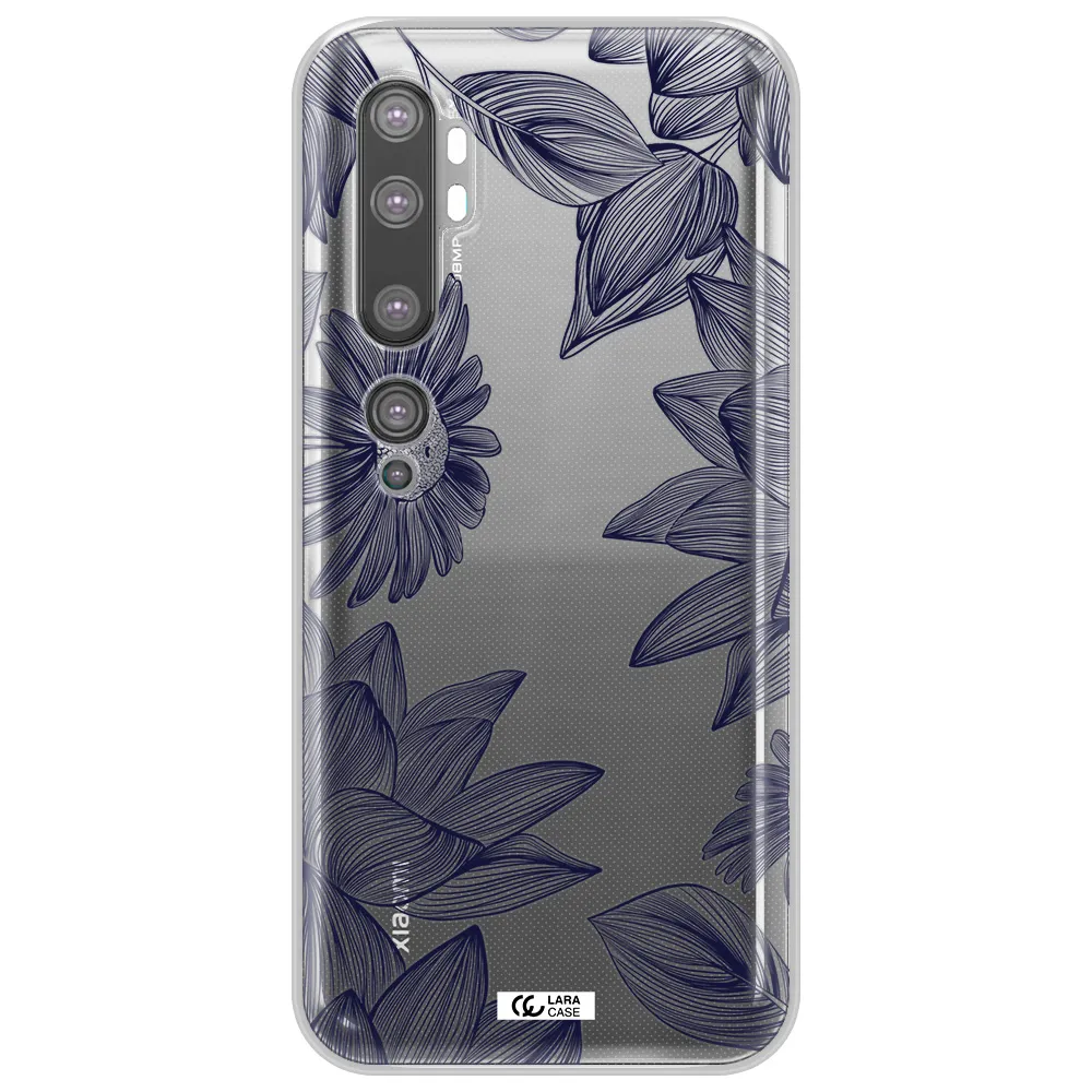Blue Line Flower Xiaomi Mi Note 10 Clear TPU Case