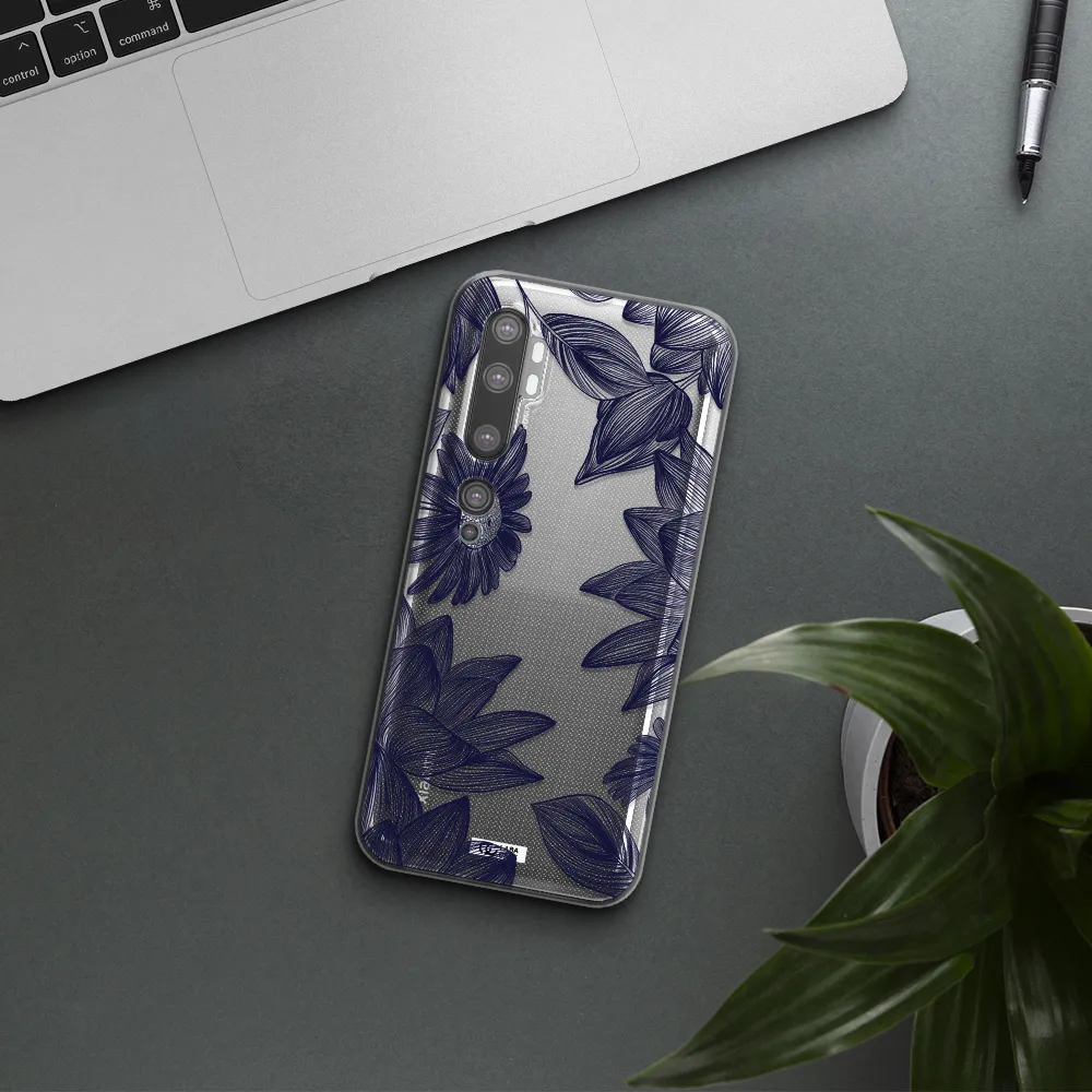 Blue Line Flower Xiaomi Mi Note 10 Clear TPU Case