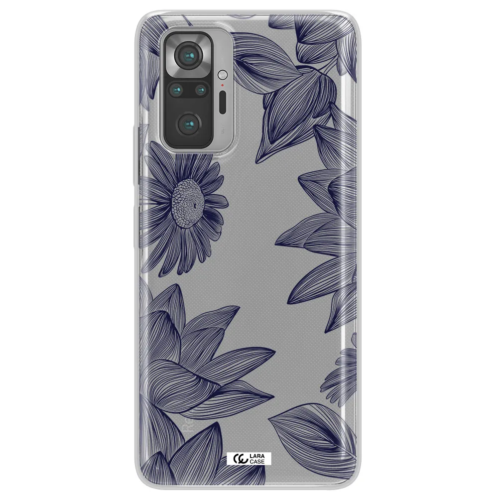 Blue Line Flower Xiaomi Note 10 Pro Clear TPU Case