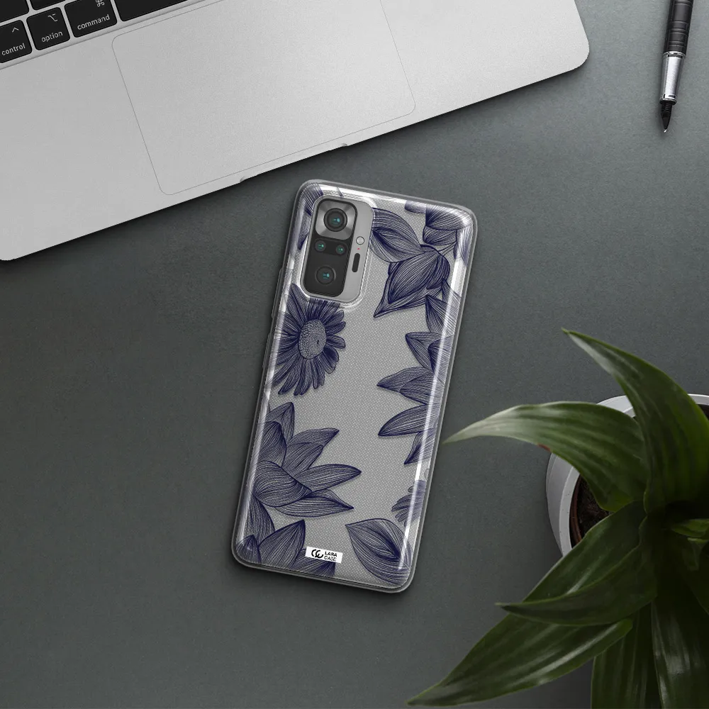 Blue Line Flower Xiaomi Note 10 Pro Clear TPU Case