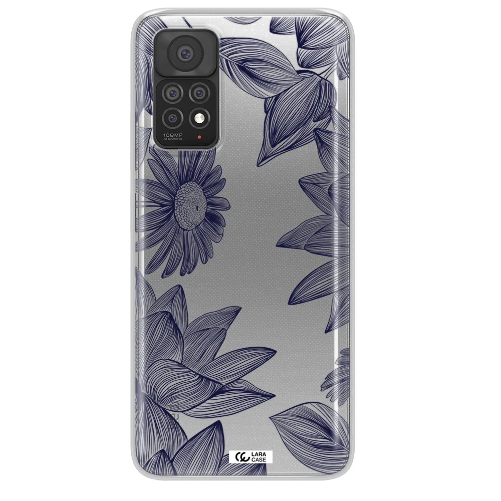 Blue Line Flower Xiaomi Note 11 Pro Clear TPU Case