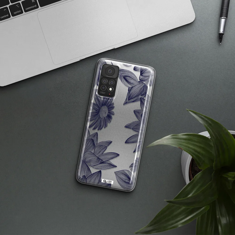 Blue Line Flower Xiaomi Note 11 Pro Clear TPU Case