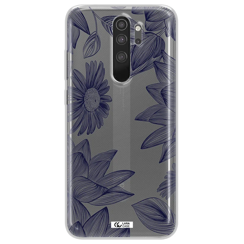 Blue Line Flower Xiaomi Note 8 Pro Clear TPU Case