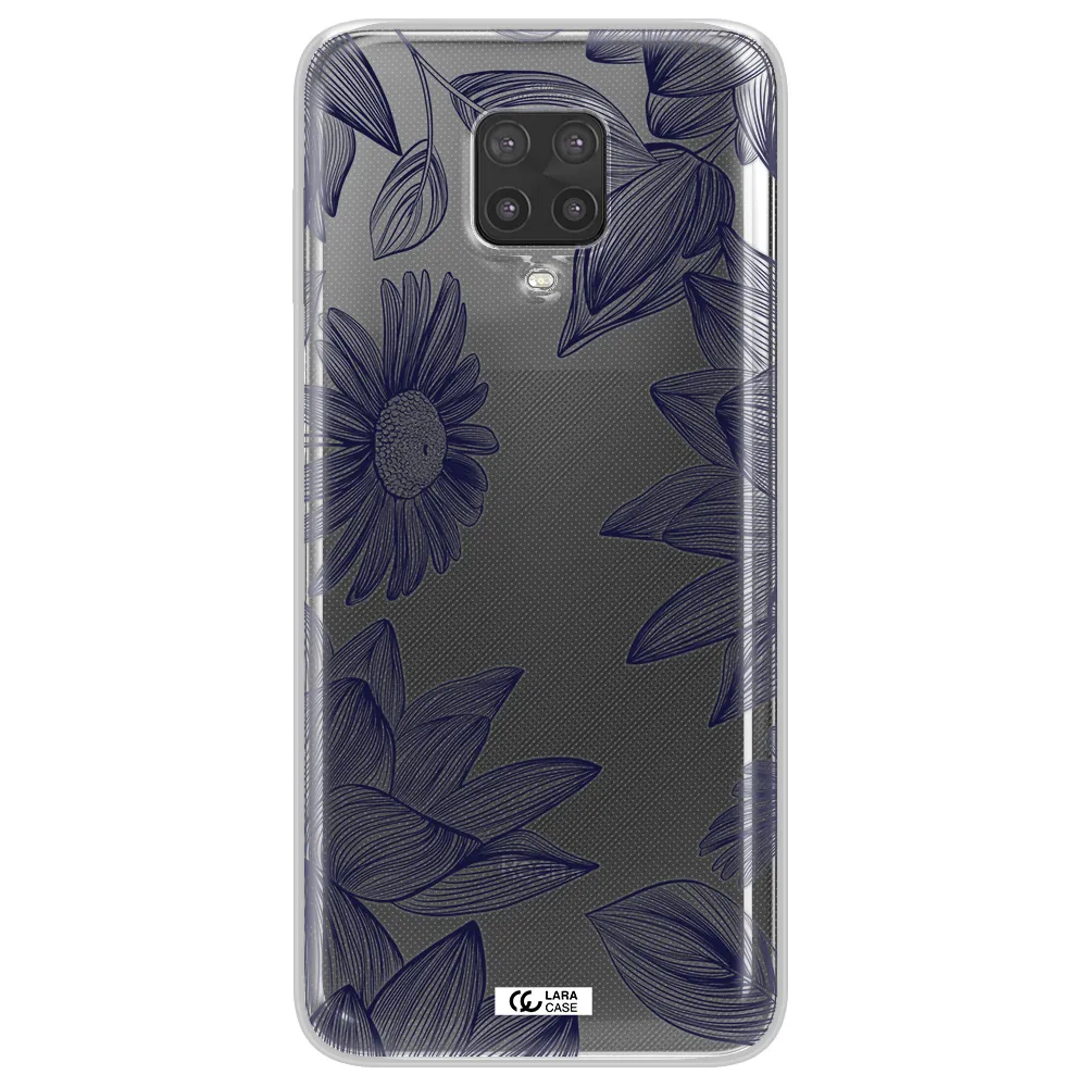 Blue Line Flower Xiaomi Note 9 Pro Clear TPU Case