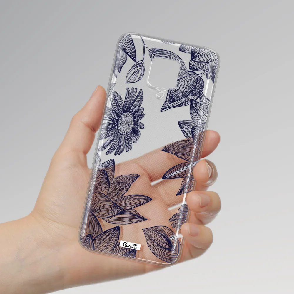 Blue Line Flower Xiaomi Note 9 Pro Clear TPU Case