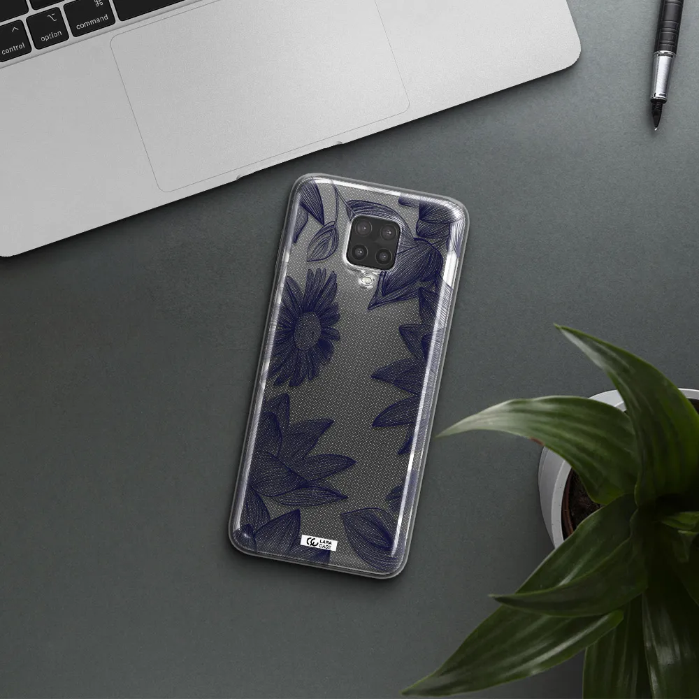 Blue Line Flower Xiaomi Note 9 Pro Clear TPU Case