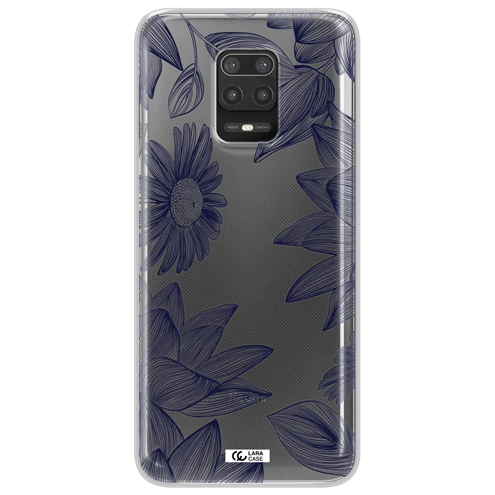 Blue Line Flower Xiaomi Note 9S Clear TPU Case