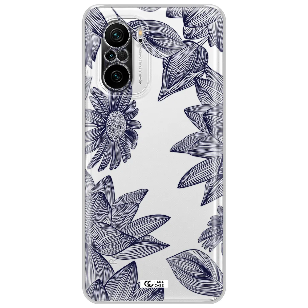 Blue Line Flower Xiaomi Poco F3 Clear Tpu Case