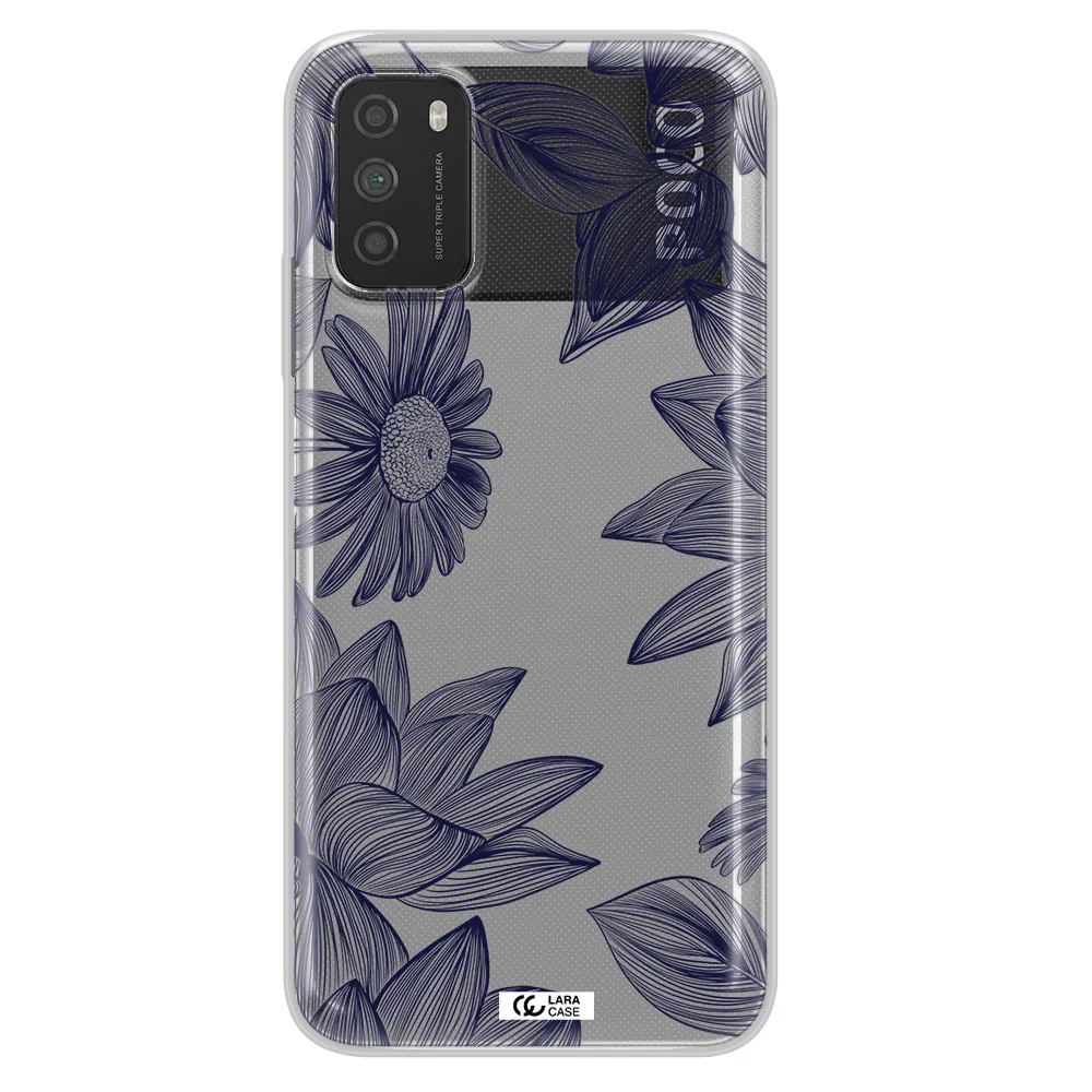Blue Line Flower Xiaomi Poco M3 Clear TPU Case
