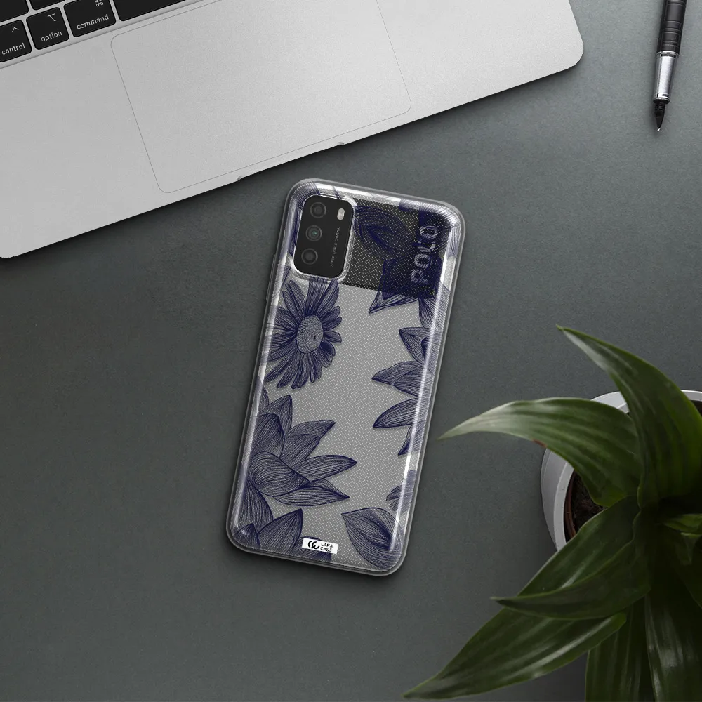 Blue Line Flower Xiaomi Poco M3 Clear TPU Case