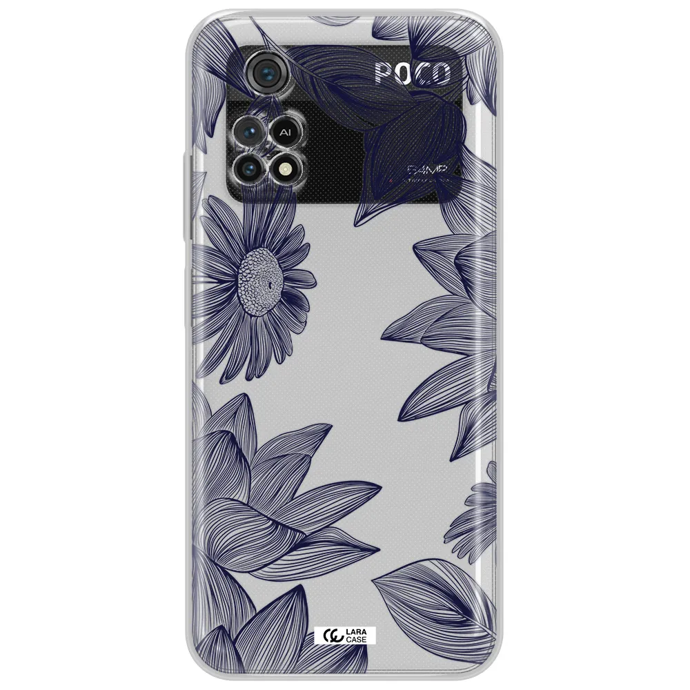 Blue Line Flower Xiaomi Poco M4 Pro 4G Clear Tpu Case