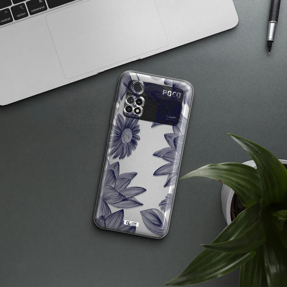 Blue Line Flower Xiaomi Poco M4 Pro 4G Clear Tpu Case