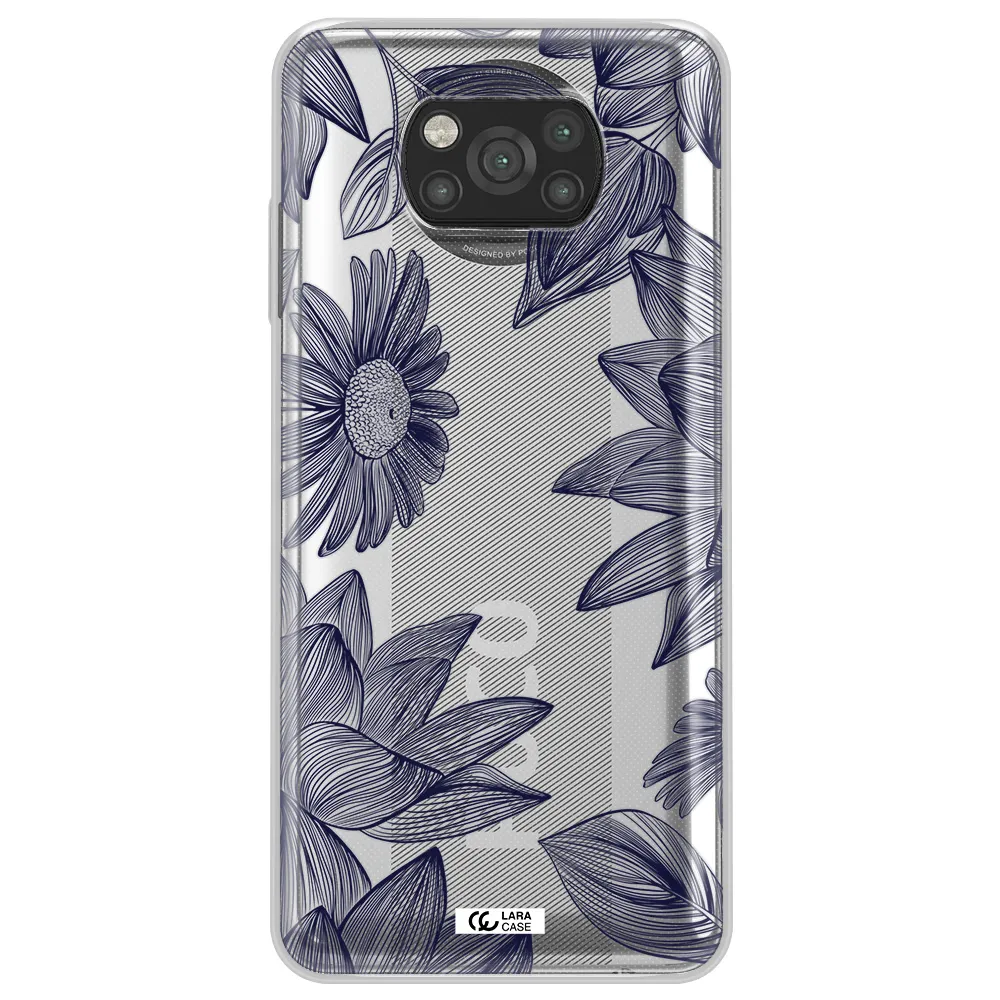 Blue Line Flower Xiaomi Poco X3 Clear TPU Case