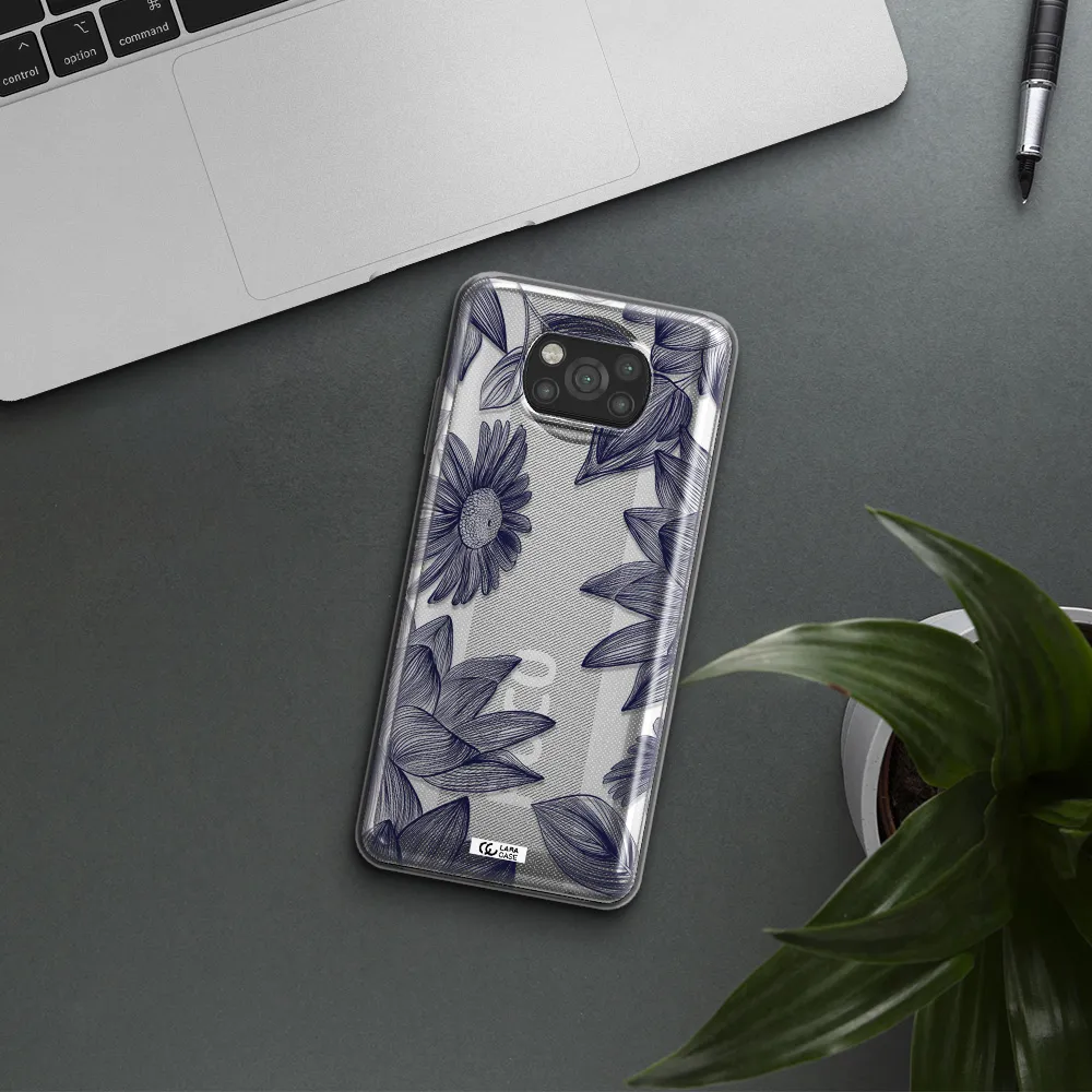 Blue Line Flower Xiaomi Poco X3 Clear TPU Case