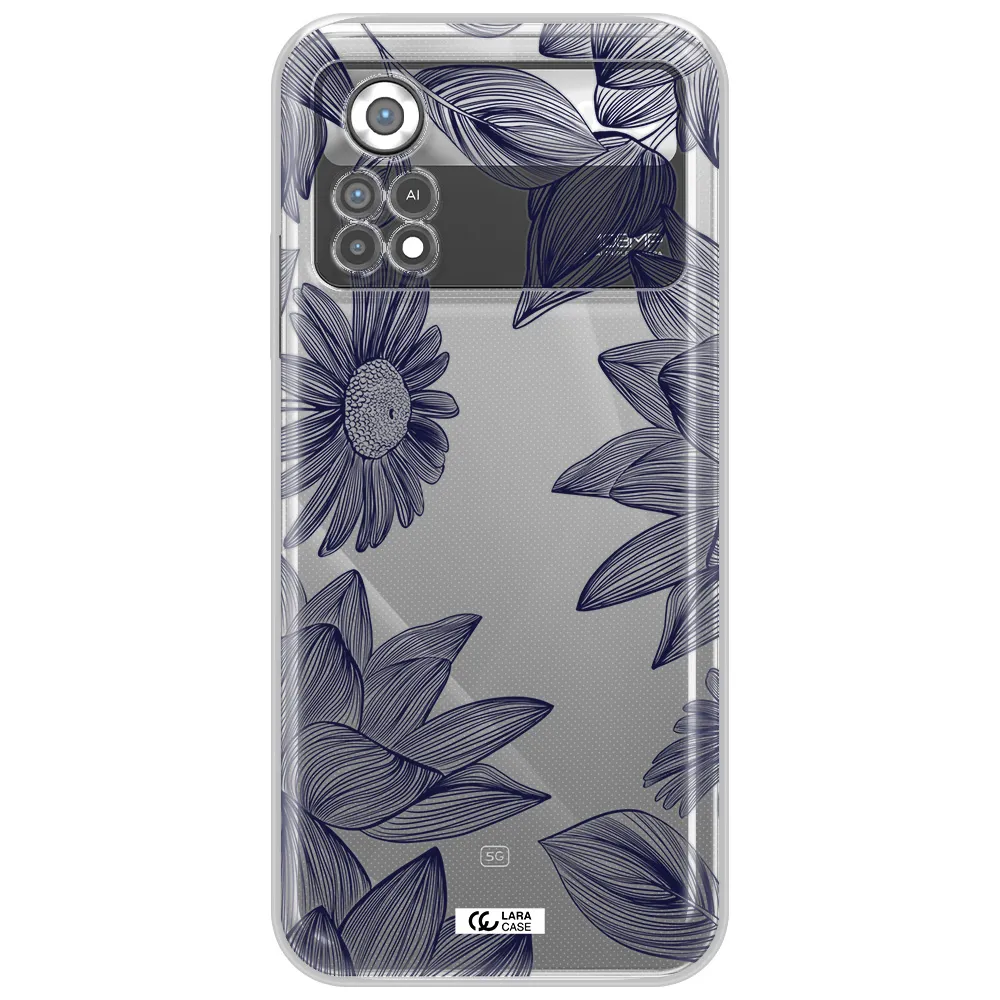 Blue Line Flower Xiaomi Poco X4 Pro Clear TPU Case